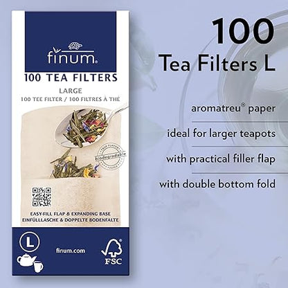 Finum Disposable Paper Tea Filter Bags for Loose Tea, Brown, Large, 100 Count