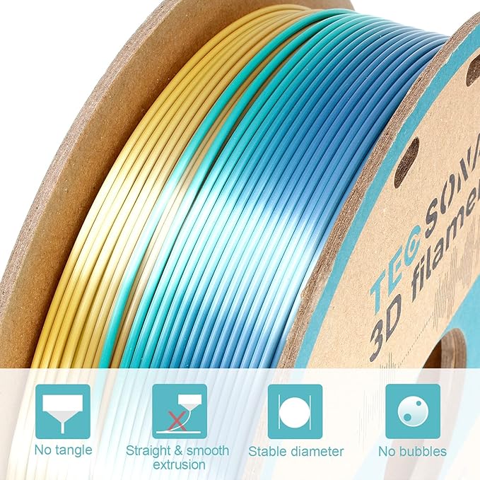 TECSONAR Silk Shiny Multicolor Rainbow PLA 3D Printer Filament 1.75mm, Dimensional Accuracy - 0.02mm, 1kg Spool (2.2lbs), Fit Most 3D Printer, Rainbow Forest Series PLA