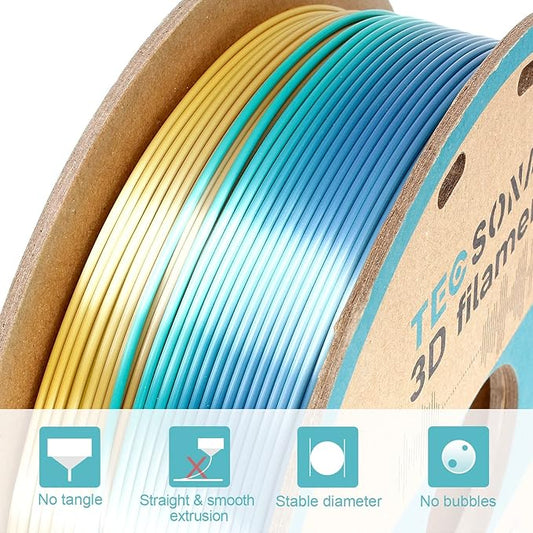 TECSONAR Silk Shiny Multicolor Rainbow PLA 3D Printer Filament 1.75mm, Dimensional Accuracy - 0.02mm, 1kg Spool (2.2lbs), Fit Most 3D Printer, Rainbow Forest Series PLA