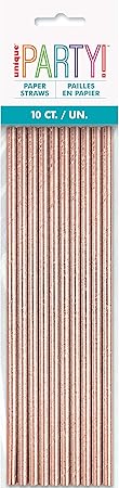 Shimmering Rose Gold Foil Paper Straws - 8.25" (Pack of 10)  Elegant Design  Biodegradable Materials  Perfect for Any Event
