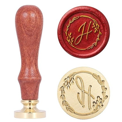 Yoption Handwritten Letter H Wax Seal Stamp, Vintage Initial Alphabet with Olive Branch Sealing Wax Stamp