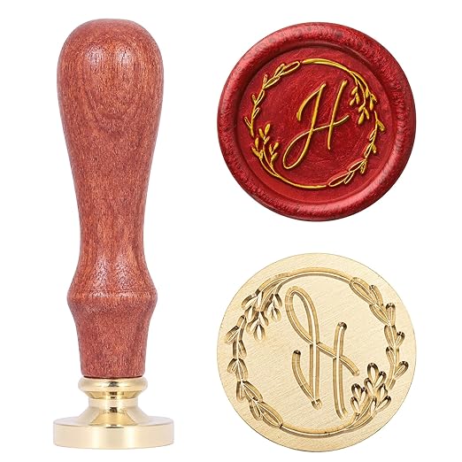 Yoption Handwritten Letter H Wax Seal Stamp, Vintage Initial Alphabet with Olive Branch Sealing Wax Stamp