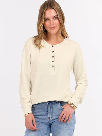 ANRABESS Women's Long Sleeve Waffle Knit Shirts Dressy Casual Loose Button Up V Neck Henley Tops 2026 Fall Basic Tee Blouse.
