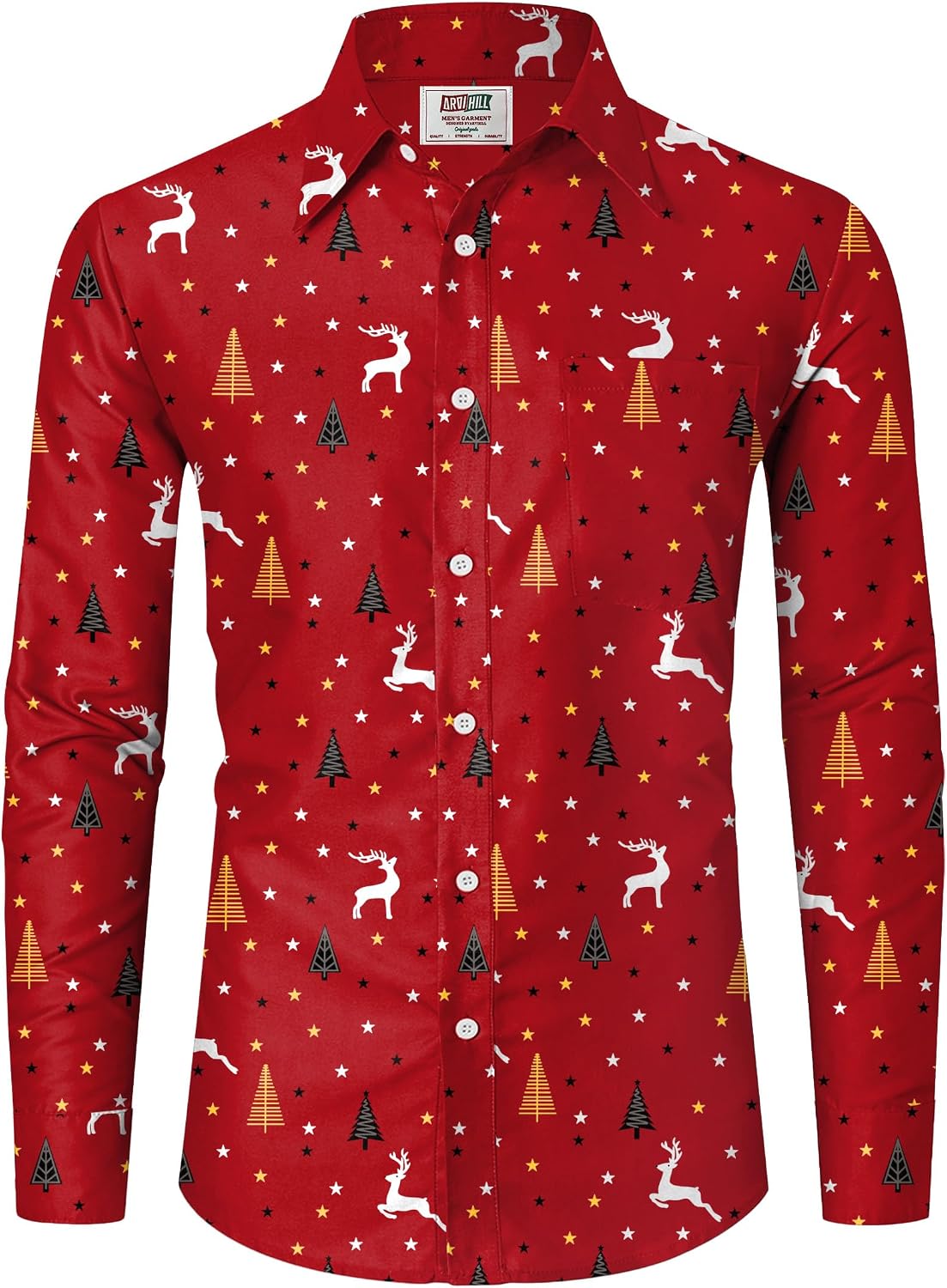 Arvilhill Mens Christmas Button Shirts Cotton Soft Charm Holiday Print Shirt (S-3XL).
