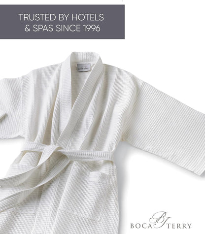 XL Waffle Robe for Women by BOCA TERRY, Soft Cotton Spa Robes for Summer, Lightweight Knit Waffle Bathrobe, Kimono Bathrobes