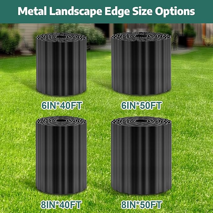 Corrugated Garden Edging Border, 6 "×40 FT Metal Landscape Edging for DIY Flower Beds, Lawn, Landscaping, Garden, Fence, Yard, Sturdy Galvanized Paver Edging Trim Border(Black)