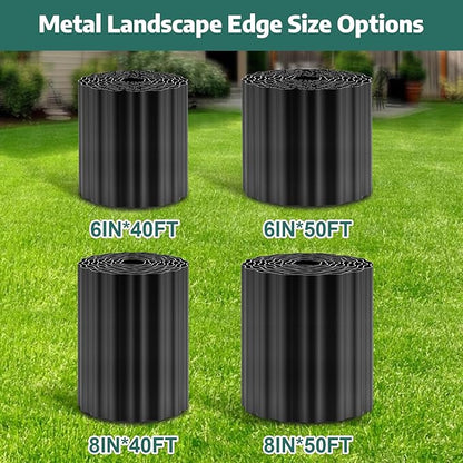 Corrugated Garden Edging Border, 6 "×40 FT Metal Landscape Edging for DIY Flower Beds, Lawn, Landscaping, Garden, Fence, Yard, Sturdy Galvanized Paver Edging Trim Border(Black)