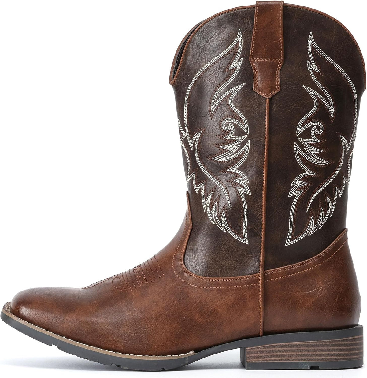 These durable, slip-resistant cowboy boots feature a square toe, classic embroidered design, and breathable cushioning for all-day wear.