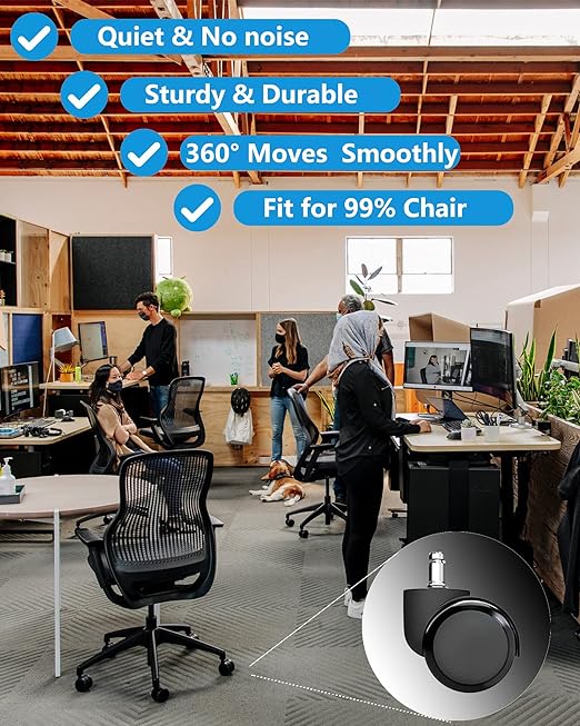 Office Chair Wheels Brozigo Chair Wheels Replacement 5-Pack, Office Chair Casters Heavy Duty Replacement for Hardwood Floors and Carpet, 2 inch Fits 99, Black