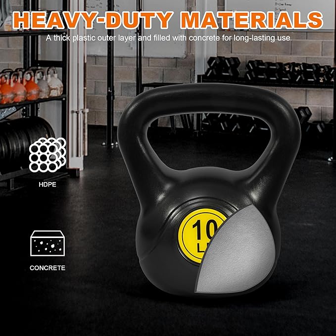 Wide Grip 3-Piece or 4-Piece Kettlebell Exercise Fitness Weight Set, Include 5 lbs, 10 lbs, 15 lbs and 20 lbs, Set of 3 or Set of 4
