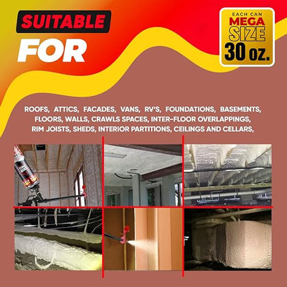 Spray Foam Insulation, 18 Pack x 30 oz, Expanding Foam Sealant Spray High Density Closed Cell Spray for Walls, Attic, Ceiling, Windows, Heat & Sound Control, Energy Saver, Seal Cracks & Gaps