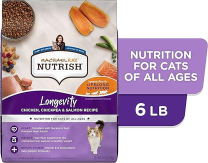 Rachael Ray Nutrish Longevity Premium Natural Dry Cat Food, Chicken with Chickpeas  Salmon Recipe, 6 Pounds (Packaging May Vary)