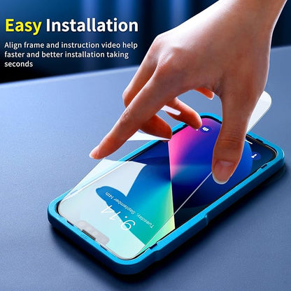 SMARTDEVIL 3 Pack Screen Protector for iPhone 14iPhone 13  iPhone 13 Pro(6.1 Inch), Easy Installation Frame10X Military Grade Shatterproof HD Bubble Free Diamonds Hard Tempered Glass