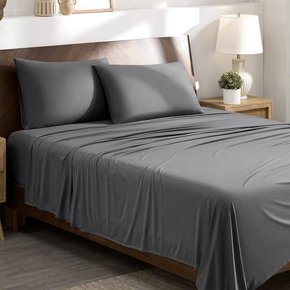 Bare Home Cooling Performance, Moisture-Wicking, Fitted 4-Way Stretch Bed Sheet (Queen, Grey)