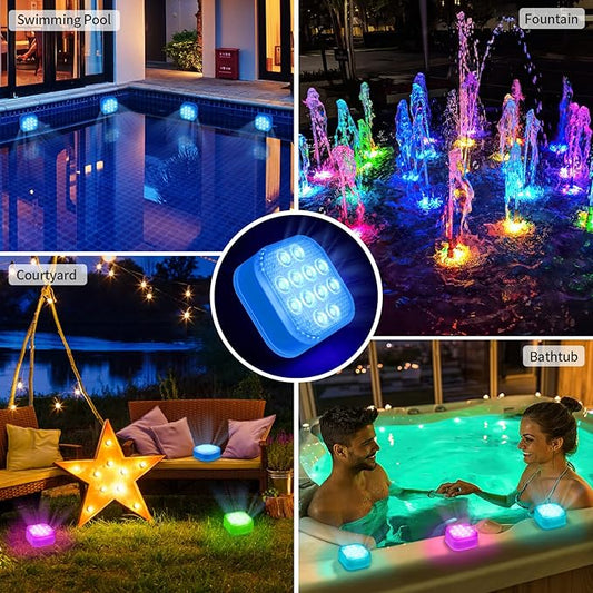 Rechargeable Submersible Pool Lights with Remote, Waterproof Underwater Charging Battery Operated Controlled 16 Color Changing LED with Magnet Floating Lights Pool Pond Decoration (pack of 4)