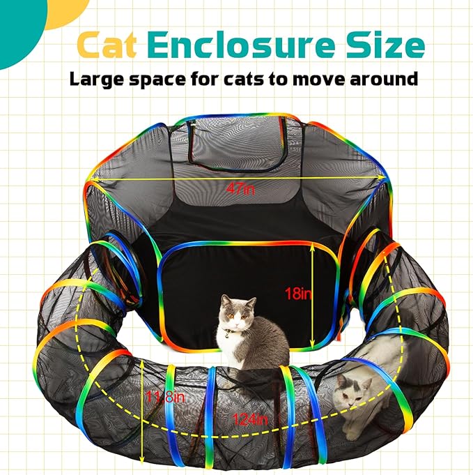 LUCKITTY Outdoor Rainbow Cat Enclosures Playground,Outside House for Indoor Cats Include Portable Tent, Circle Cat Playpen Tunnel, for Cats, Kitty and Small Animals,Within Storage Bag