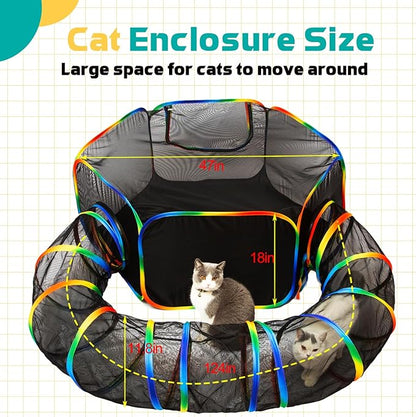 LUCKITTY Outdoor Rainbow Cat Enclosures Playground,Outside House for Indoor Cats Include Portable Tent, Circle Cat Playpen Tunnel, for Cats, Kitty and Small Animals,Within Storage Bag