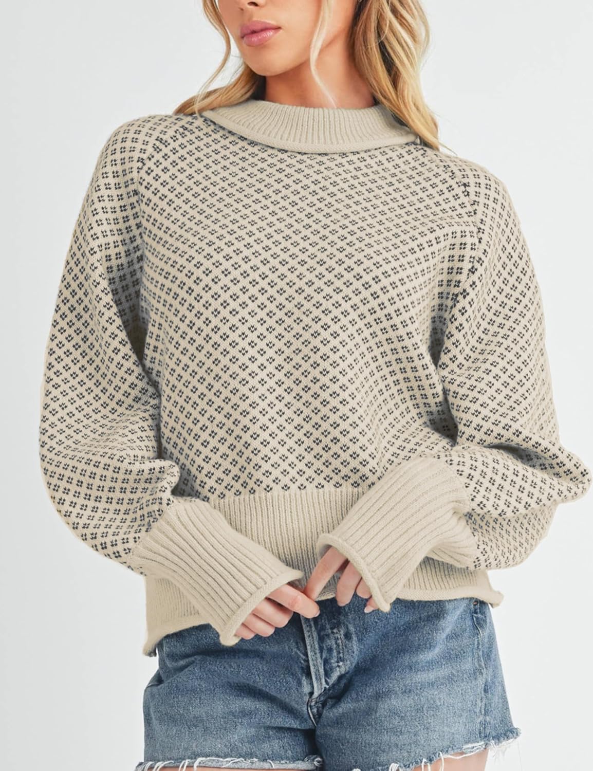 Women's Pullover Sweaters Casual Long Sleeve Crew Neck Oversized Knitwear Chunky Knit Jumper Tops