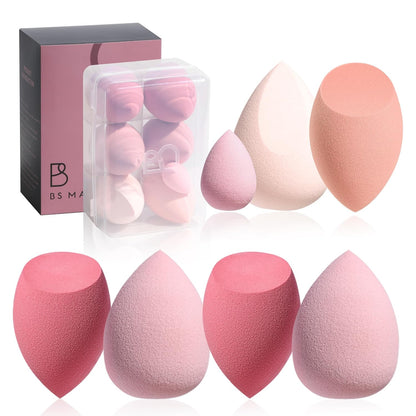 Makeup Sponge Set BS-MALL with Storage Case 7 Pcs for Liquid, Cream, and Powder,SAVE Foundation with 1 Mini Makeup Sponge For Travel Daily Use (A-Pink)