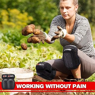 REXBETI Knee Pads for Work, Construction Knee Pads for Men, Heavy Duty Comfortable Anti-slip Foam Gel Knee Pads for Gardening Flooring and Cleaning, Strong Stretchable Straps, Black