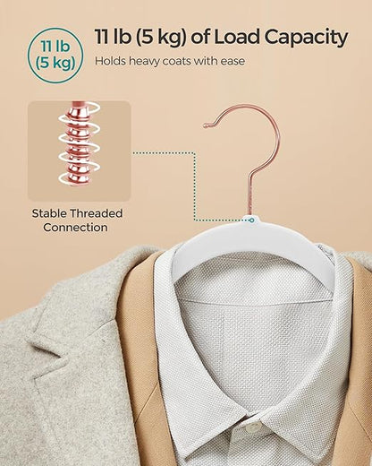 SONGMICS Velvet Hangers 100 Pack, Non-Slip Hangers with Rose Gold-Colored Swivel Hooks, Slim Space-Saving Hangers, Velvet Hangers for Closet, Heavy-Duty Hangers, White UCRF026W100