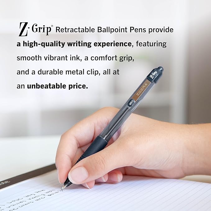 Zebra Pen Z-Grip Retractable Ballpoint Pen, Medium Point, Black Ink, Model Number: 22218, 18-Pack (22218)