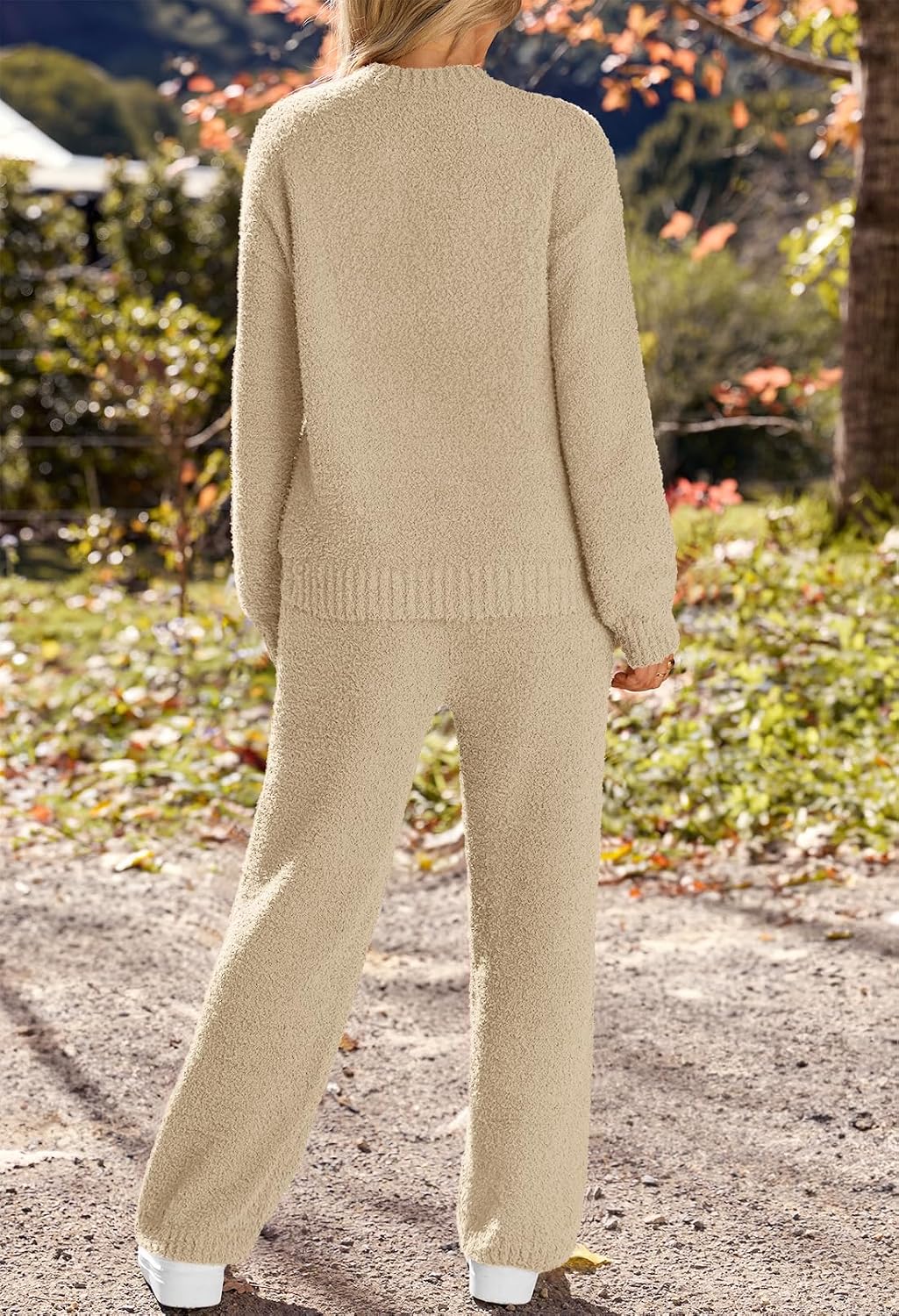 MEROKEETY Womens Fuzzy Fleece Long Sleeve 2 Piece Loungewear Outfits Sweater Pants Pajama Sets