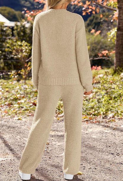 MEROKEETY Womens Fuzzy Fleece Long Sleeve 2 Piece Loungewear Outfits Sweater Pants Pajama Sets