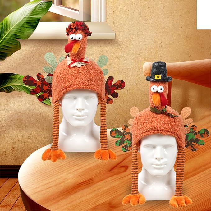 Full Head Turkey Headgear,Realistic Silly Turkey Hat Mask with Dangling Legs,Thanksgiving Plush Turkey Cap for Party