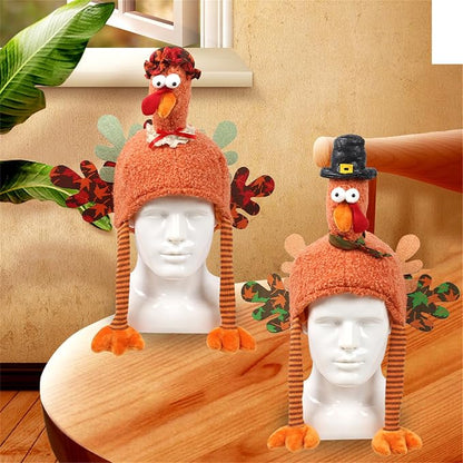 Full Head Turkey Headgear,Realistic Silly Turkey Hat Mask with Dangling Legs,Thanksgiving Plush Turkey Cap for Party