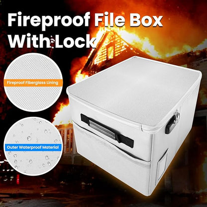 Upgraded 5200¬?F Fireproof Document File Organizer Box, Fireproof Storage Filing Cabinet Box with Lock, Portable Office Safe Box for Hanging Letter/Legal Folder 16.1 x 12.9 x 11in (Grey)