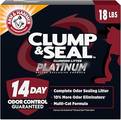 ARM  HAMMER Clump  Seal Platinum Multi-Cat Complete Odor Sealing Clumping Cat Litter, 14 Days of Odor Control 18lb