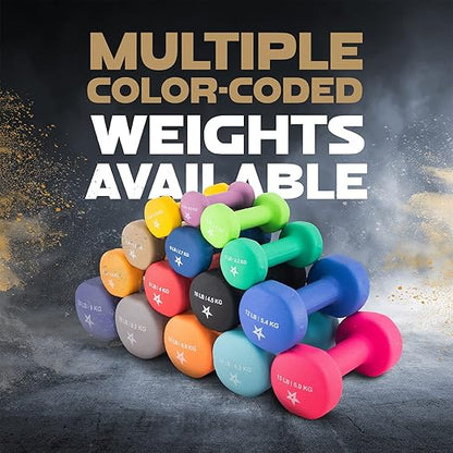 Yes4All Neoprene Coated Dumbbell Hand Weight Sets of 2 7lbs Weights - Multiple Weight Options with 15 Colors, Anti-roll, Anti-Slip