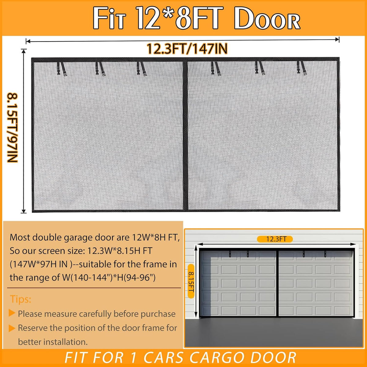 Garage Screen Doors for 1 car garage-12x8FT Fiberglass Durable Heavy Duty Magnetic Garage (set complete)