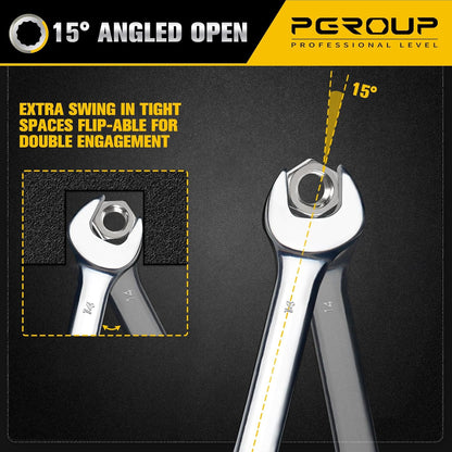 14 mm Metric Stubby Combination Wrench, CR-V Steel with Mirror Polish, 12-Point Design, 15-Degree Offset, Perfect for Auto Repair, Household, Car & Truck Emergency