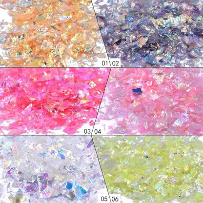 Nail Art Round Mermaid Glitter Sequins with Broken Shell Glass Paper Candy Foil Paillette Flakes DIY Tips 2 Set