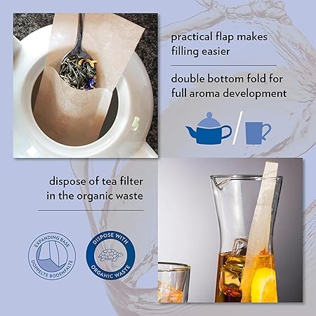 Finum Disposable Paper Tea Filter Bags for Loose Tea, Brown, Large, 100 Count