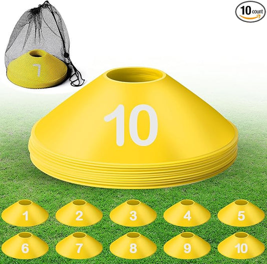 10 Pcs Numbered Sports Disc Cones 1-10 Soccer Cones with Mesh Carry Bag Flexible Agility Cones Soft Field Cones for Gym PE Classes School Activities Games, Sports Training Equipment