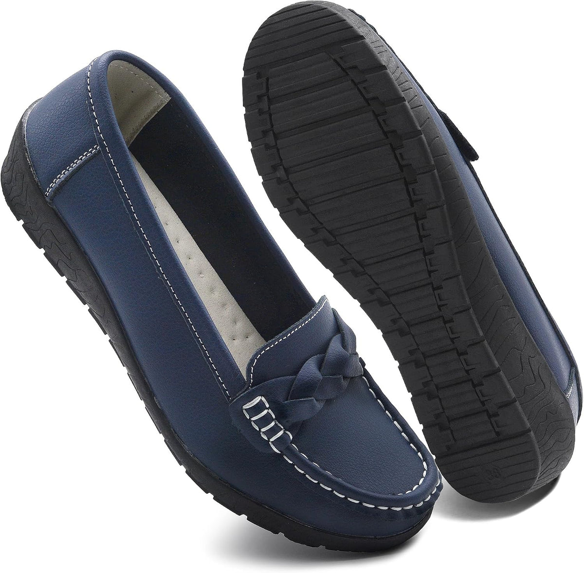 HAJINK Women Loafers Flexible Breathable Slip-On Comfortable Sole Low Wedge Loafers for Women Ladies Shoes for Walking