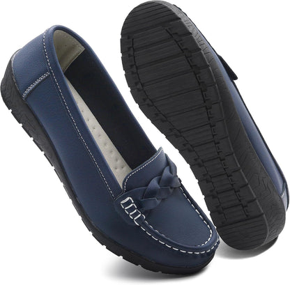 HAJINK Women Loafers Flexible Breathable Slip-On Comfortable Sole Low Wedge Loafers for Women Ladies Shoes for Walking