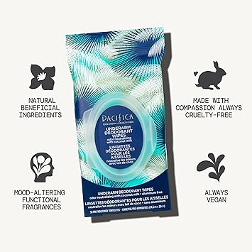 Pacifica Deodorant Wipes - Coconut Milk Underarm  Full Body Deodorant Wipes - Removes Sweat  Oil - Aluminum-Free - Natural Feminine Odor Control Clean Vegan  Cruelty-Free Dermatologist Tested