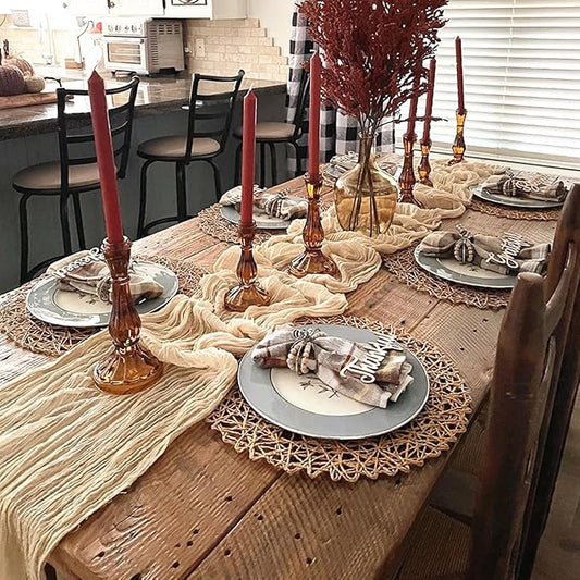 1 Pack Cheesecloth Table Runner, 10FT 35x120 inch Nude Table Cloth, Boho Rustic Gauze Dusty for Baby Shower Decorations, Mothers Day, Bridal Shower, Wedding, Thanksgiving, Christmas, Birthday Decor