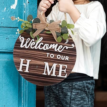Garneck 1 Set Interchangeable Seasonal Welcome Sign Rustic Wood Welcome to Our Home Sign Wall Hanging Porch Decoration for Spring Summer Fall Holiday Decor, 29.50X29.50X0.90CM, Brown