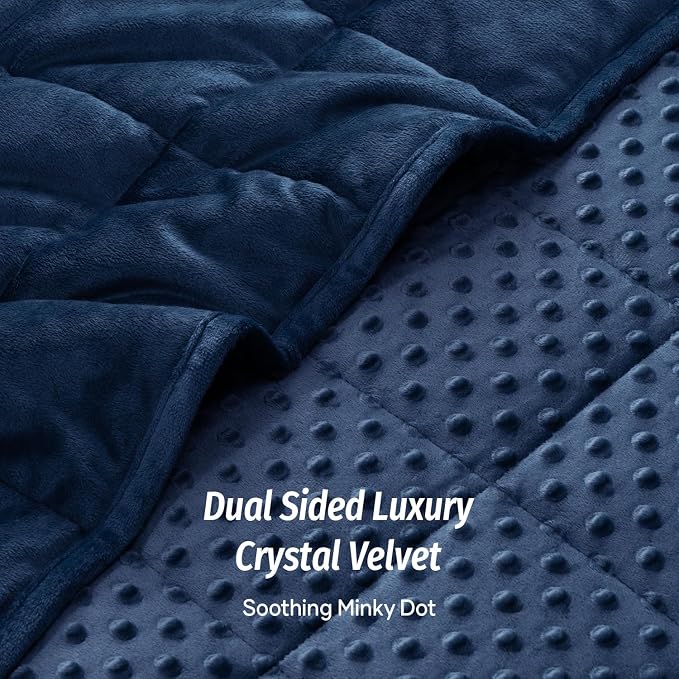 Minky Dot Weighted Blanket for Adults Twin Size 20 lb, Soft Heavy Blanket for Stress Relief and Sleep Promotion, Breathable Blanket for All-Season with Glass Beads, Navy Blue 60 x 80 inches