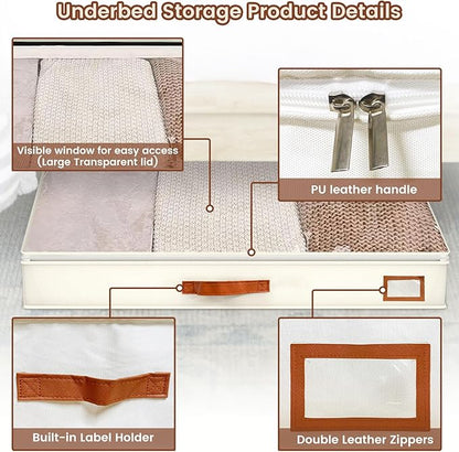 2pcs Under Bed Storage Containers, 58L Under Couch Storage Bins Organization Foldable Underbed Storage Bags for Clothing, Blankets, Towels, Comforter, Sweaters, Linen Sheets (M)