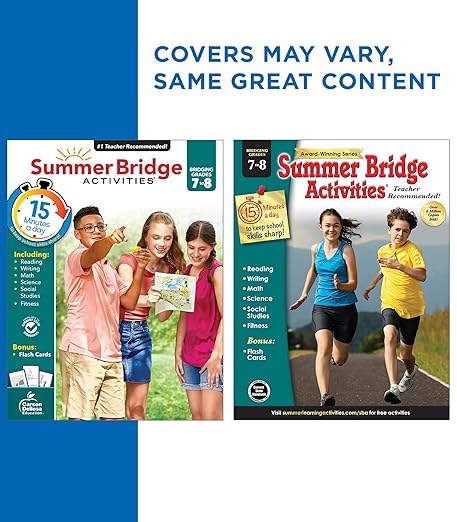Summer Bridge Activities 7th Grade to 8th Grade Workbooks All Subjects, Math, Language Arts, Science, Social Studies, Fitness, Seventh & Eighth Grade With Flash Cards, eBooks & More (Volume 9)