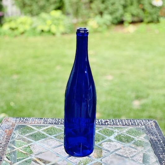 Empty Blue Burgundy Wine Bottle, Stunning Blue Wine Bottle Decor or Centerpiece Decoration