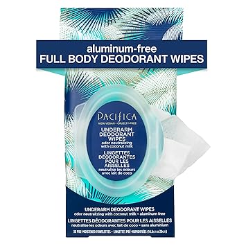 Pacifica Deodorant Wipes - Coconut Milk Underarm  Full Body Deodorant Wipes - Removes Sweat  Oil - Aluminum-Free - Natural Feminine Odor Control Clean Vegan  Cruelty-Free Dermatologist Tested