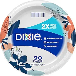 Dixie Medium Paper Plates, 8.5 Inch, 90 Count, 2X Stronger, Microwave-Safe, Soak-Proof, Cut Resistant, Disposable Plates For Everyday Breakfast, Lunch, & Dinner Meals