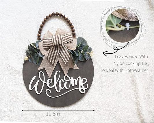 Welcome Sign for Front Door Wreath Decorations for All Seasons Front Porch Decor Hanging Gift for Farmhuose Home Outdoor Indoor(Welcome)